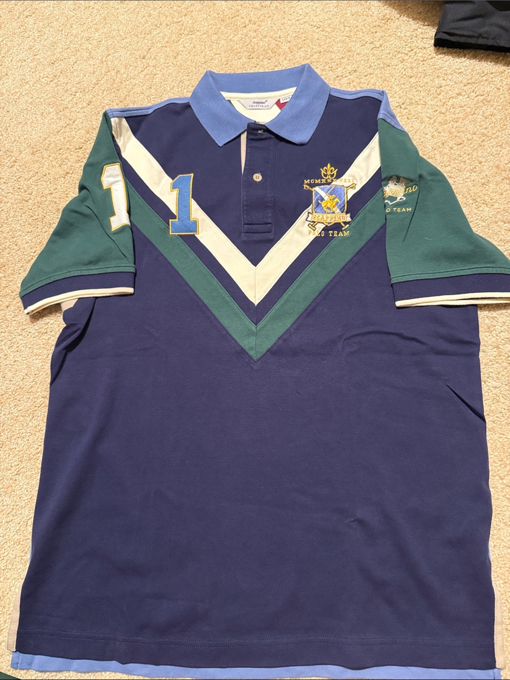 Navy & Forest Green Polo Shirt with Crest Detail